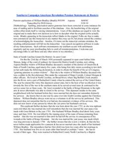 Southern Campaign American Revolution Pension Statements & Rosters Pension application of William Bradley (Bradly) W8399 Aspasia fn96NC Transcribed by Will Graves[removed]Methodology: Spelling, punctuation and/or gramma
