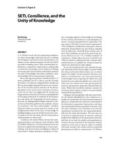 Section V, Paper 8  SETI, Consilience, and the Unity of Knowledge  Ben Finney