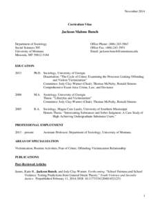 November[removed]Curriculum Vitae Jackson Malone Bunch Department of Sociology