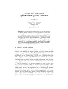 Integrative Challenges of Cyber-Physical Systems Verification Andr´e Platzer Computer Science Department Carnegie Mellon University Pittsburgh, PA