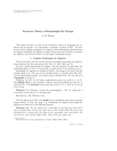 Proceedings of Symposia in Pure Mathematics Volume[removed]), pp. 1–27 Structure Theory of Semisimple Lie Groups A. W. Knapp