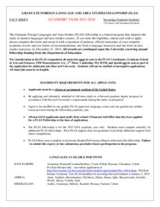 GRADUATE FOREIGN LANGUAGE AND AREA STUDIES FELLOWSHIP (FLAS)  ACADEMIC YEAR[removed]FACT SHEET