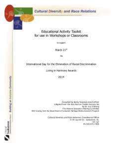 Educational Activity Toolkit for use in Workshops or Classrooms to support March 21st the