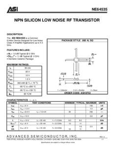 NE64535  NPN SILICON LOW NOISE RF TRANSISTOR DESCRIPTION: The ASI NE64535 is a Common