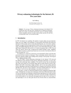 Privacy-enhancing technologies for the Internet, II: Five years later Ian Goldberg Zero-Knowledge Systems, Inc. [removed]