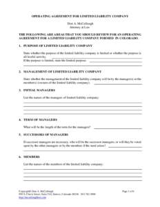 Operating Agreement For Limited Liability Company
