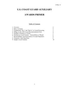 19 Dec 11  U.S. COAST GUARD AUXILIARY AWARDS PRIMER  Table of Contents