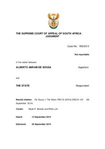 THE SUPREME COURT OF APPEAL OF SOUTH AFRICA JUDGMENT Case No: [removed]Not reportable
