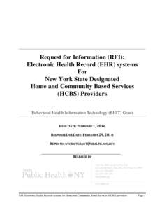 Request for Information (RFI): Electronic Health Record (EHR) systems For New York State Designated Home and Community Based Services (HCBS) Providers