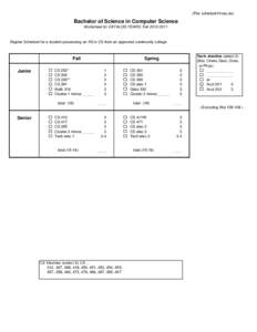 (File: schedule10vas.xls)  Bachelor of Science in Computer Science Worksheet for CATALOG YEARS: FallDegree Schedule for a student possessing an AS in CS from an approved community college