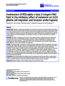 Involvement of ROS-alpha v beta 3 integrin-FAK/Pyk2 in the inhibitory effect of melatonin on U251 glioma cell migration and invasion under hypoxia