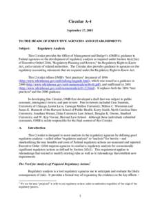 Circular A-4 September 17, 2003 TO THE HEADS OF EXECUTIVE AGENCIES AND ESTABLISHMENTS Subject:  Regulatory Analysis