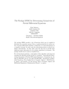 The Package SPDE for Determining Symmetries of Partial Differential Equations Fritz Schwarz GMD, Institut F1 PostfachSt. Augustin