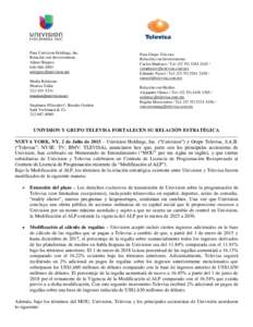 Para Univision Holdings, Inc. Relación con Inversionistas Adam ShippeeMedia Relations