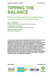 Tipping the Balance: Policies to shape agricultural investments and markets in favour of small-scale farmers Summary