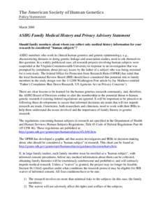 ASHG Advisory Statement on Family Medical History and Privacy