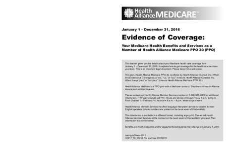 2016 Evidence of Coverage for Health Alliance Medicare PPO 30