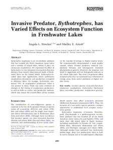 Ecosystems: 490–503 DOI: s10021Invasive Predator, Bythotrephes, has Varied Effects on Ecosystem Function in Freshwater Lakes