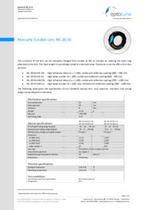Datasheet: MLManually Tunable Lens Update: Copyright © 2014 Optotune
