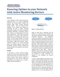 Ensuring Uptime in your Network with Active Monitoring Devices Overview A key challenge in today’s fast growing internetworking world is to create cost-effective solutions that provide greater visibility into network t
