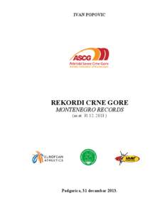 IVAN POPOVIC  REKORDI CRNE GORE MONTENEGRO RECORDS (as at.)
