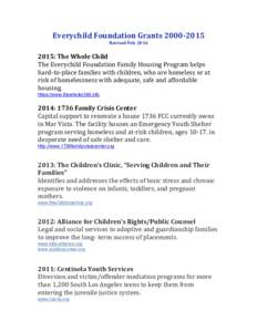 Everychild Foundation / Non-profit organizations based in California / Homelessness