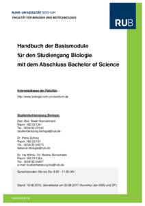 FAKULTÄT FÜR BIOLOGIE UND BIOTECHNOLOGIE  Handbuch der Basismodule für den Studiengang Biologie mit dem Abschluss Bachelor of Science