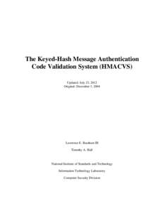 The Keyed-Hash Message Authentication Code Validation System (HMACVS)