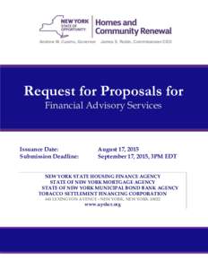 Andrew M. Cuomo, Governor  James S. Rubin, Commissioner/CEO Request for Proposals for Financial Advisory Services