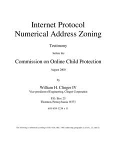 Internet Protocol Numerical Address Zoning Testimony before the  Commission on Online Child Protection