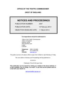 OFFICE OF THE TRAFFIC COMMISSIONER  (WEST OF ENGLAND) NOTICES AND PROCEEDINGS