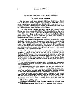 HERBERT HOOVER AND THE OSAGES By L a k e Morse Whitham In the sazne week when Herbert Hoover, thirty-second President of the United States, accepted appointment by President Truman to survey the food situation in the U.S