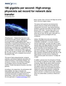 186 gigabits per second: High-energy physicists set record for network data transfer