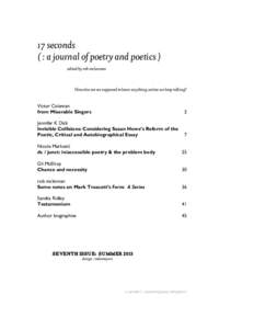 17 seconds ( : a journal of poetry and poetics ) edited by rob mclennan How else are we supposed to learn anything, unless we keep talking?
