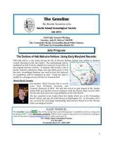 The Geneline The Monthly Newsletter of the Amelia Island Genealogical Society July 2014 AIGS July General Meeting