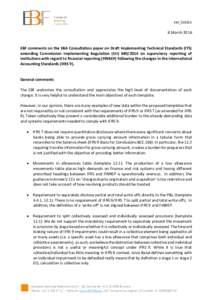 EBF_019362  8 March 2016 EBF comments on the EBA Consultation paper on Draft Implementing Technical Standards (ITS) amending Commission Implementing Regulation (EUon supervisory reporting of
