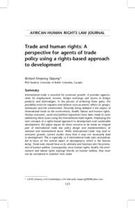 AFRICAN HUMAN RIGHTS LAW JOURNAL  Trade and human rights: A perspective for agents of trade policy using a rights-based approach to development