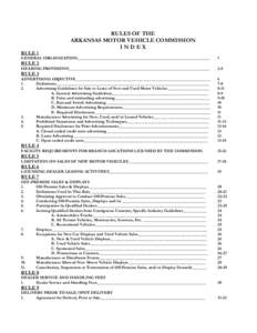 RULE 1  RULES OF THE ARKANSAS MOTOR VEHICLE COMMISSION INDEX