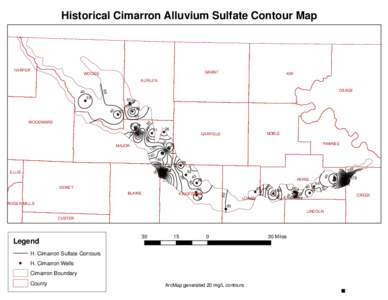 Historical Cimarron Alluvium Sulfate Contour Map  HARPER GRANT
