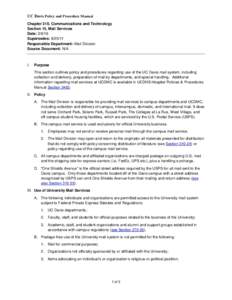UC Davis Policy and Procedure Manual Chapter 310, Communications and Technology Section 15, Mail Services Date: Supersedes: Responsible Department: Mail Division