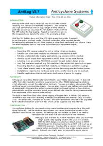AntiLog V3.7 Product Information Sheet – Rev 3.7/1, 24 Jan 2011 INTRODUCTION AntiLog is the ideal way to record all your RS232 data without requiring PCs, laptops or hand held computers. This simple to