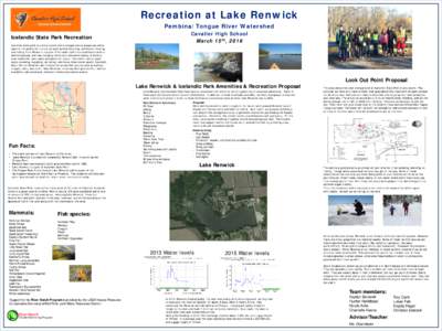 Recreation at Lake Renwick Pembina/Tongue River Watershed Cavalier High School March 15th, 2016  Icelandic State Park Recreation