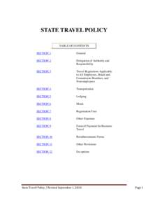 STATE TRAVEL POLICY TABLE OF CONTENTS SECTION 1 General