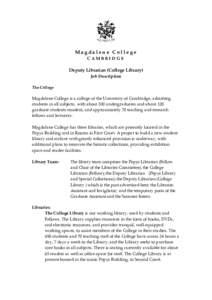 Magdalene College CAMBRIDGE Deputy Librarian (College Library) Job Description