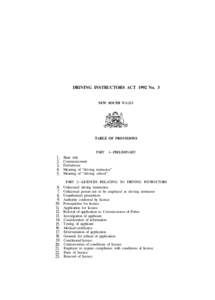 DRIVING INSTRUCTORS ACT 1992 No. 3  NEW SOUTH WALES TABLE OF PROVISIONS