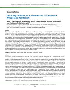 Mongabay.com Open Access Journal - Tropical Conservation Science Vol. 9 (1): , 2016  Research Article Road-edge Effects on Herpetofauna in a Lowland Amazonian Rainforest