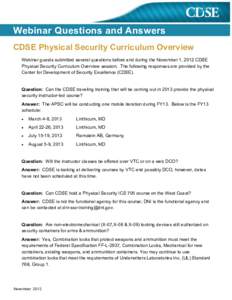 Webinar Questions and Answers - CDSE Physical Security Curriculum Overview