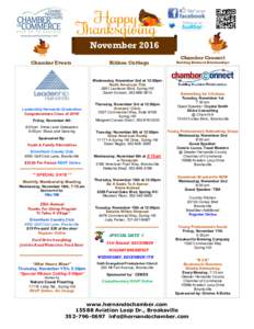 November 2016 Chamber Events Ribbon Cuttings  Wednesday, November 2nd at 12:00pm