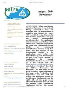 [removed]August 2014 KALFA Newsletter.htm August, 2014 Newsletter