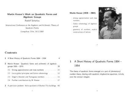 Martin Kneser (1928 – [removed]Martin Kneser’s Work on Quadratic Forms and